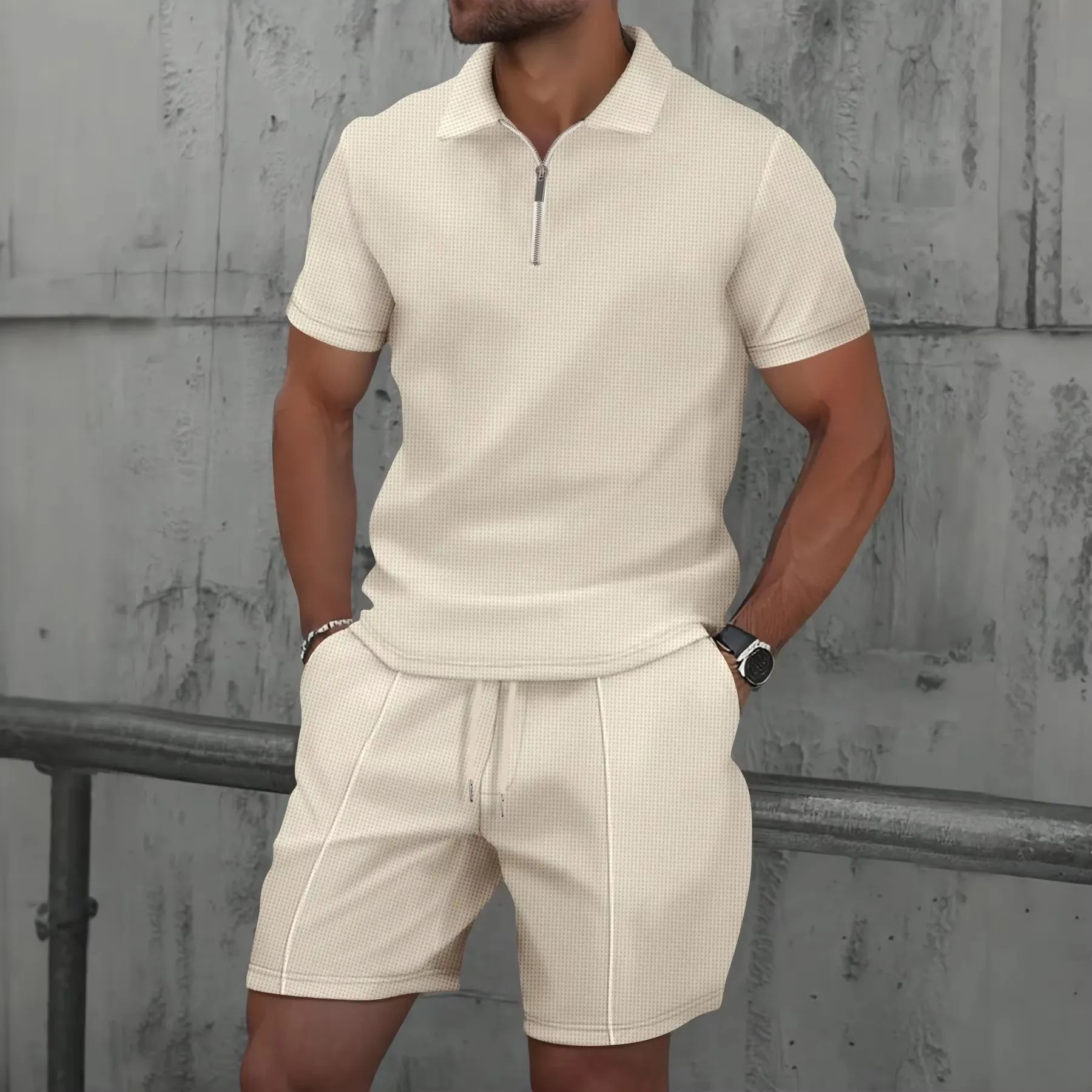 Summer Men Sports Polo Suit Short Sleeve Stylish Zipper Polo Shirt And Shorts Set Men Casual Streetwear 2-pie Leisure Sports Set
