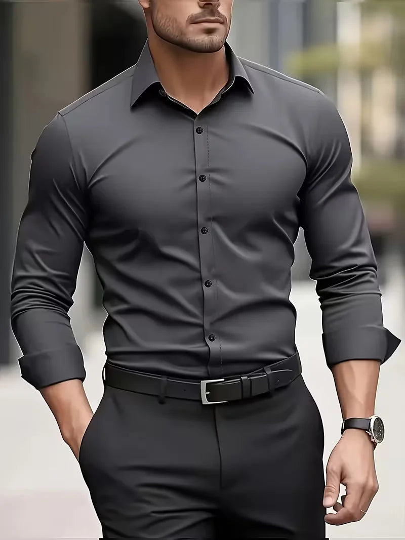 Summer New Men's Long-Sleeve Shirt Business Formal Wear Breathable Lightweight Long-Sleeved Top for Daily Work