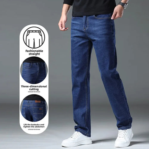 2026 New Men's Straight Denim Pants  Brand Clothes Black Blue  Jeans Classic Washed Stretch Cotton Business Casual Pants