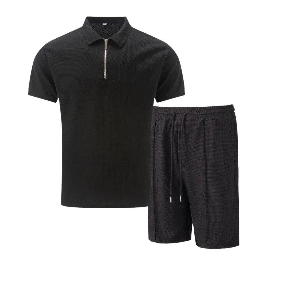 Summer Men Sports Polo Suit Short Sleeve Stylish Zipper Polo Shirt And Shorts Set Men Casual Streetwear 2-pie Leisure Sports Set