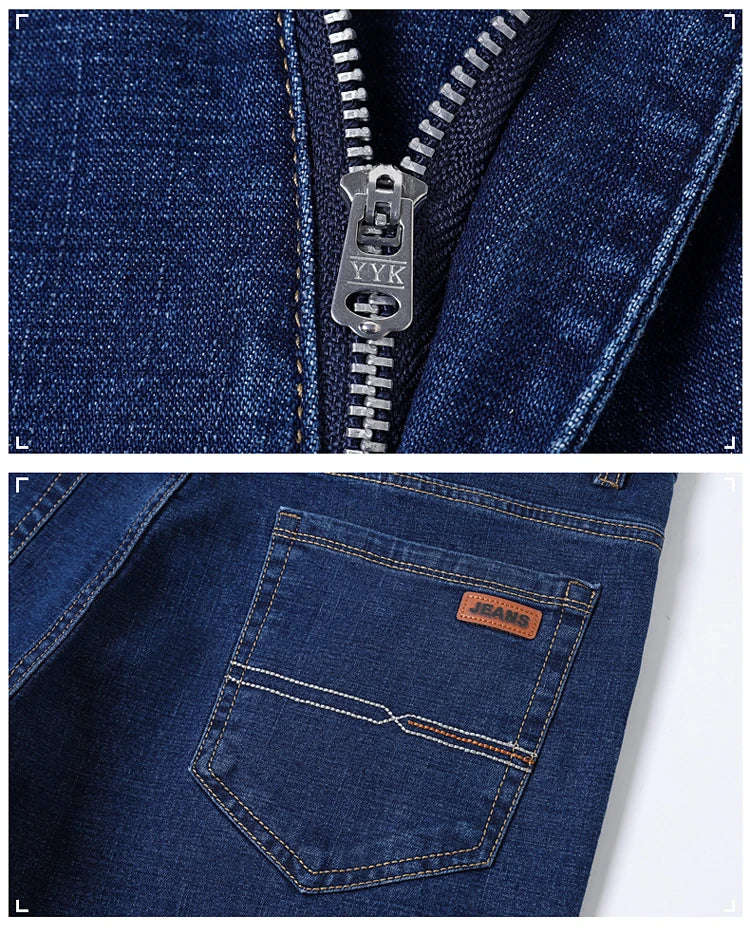 2026 New Men's Straight Denim Pants  Brand Clothes Black Blue  Jeans Classic Washed Stretch Cotton Business Casual Pants
