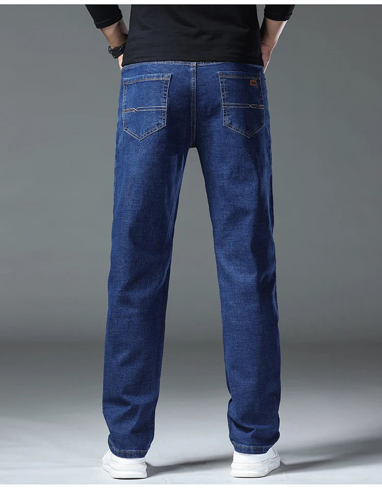 2026 New Men's Straight Denim Pants  Brand Clothes Black Blue  Jeans Classic Washed Stretch Cotton Business Casual Pants