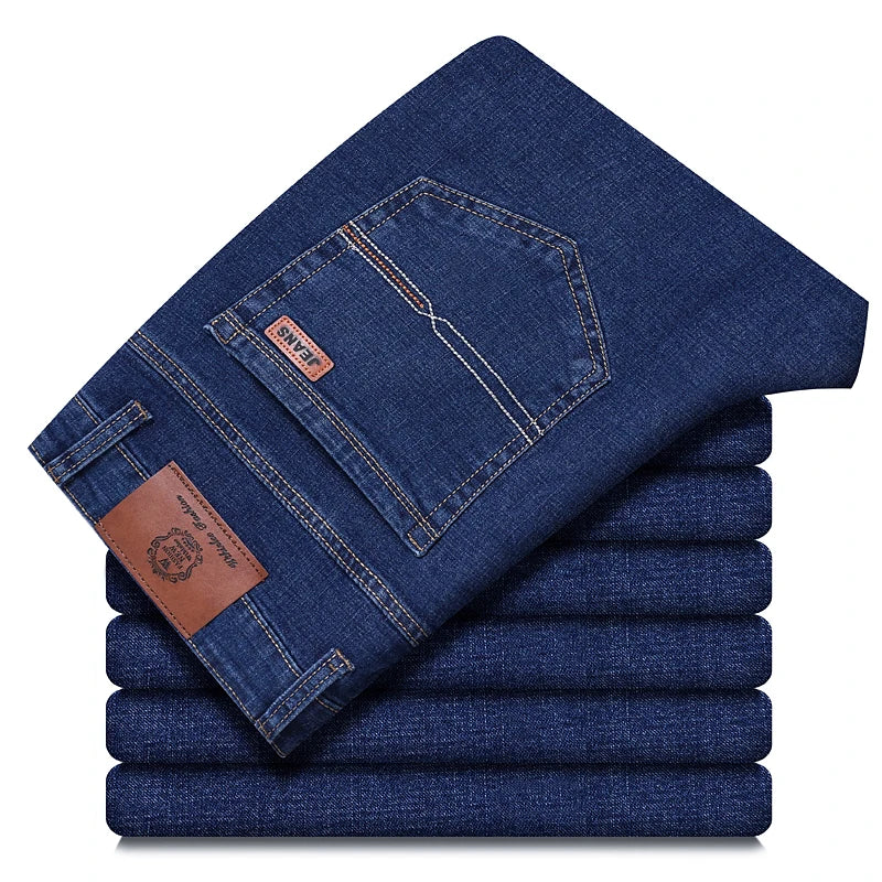 2026 New Men's Straight Denim Pants  Brand Clothes Black Blue  Jeans Classic Washed Stretch Cotton Business Casual Pants