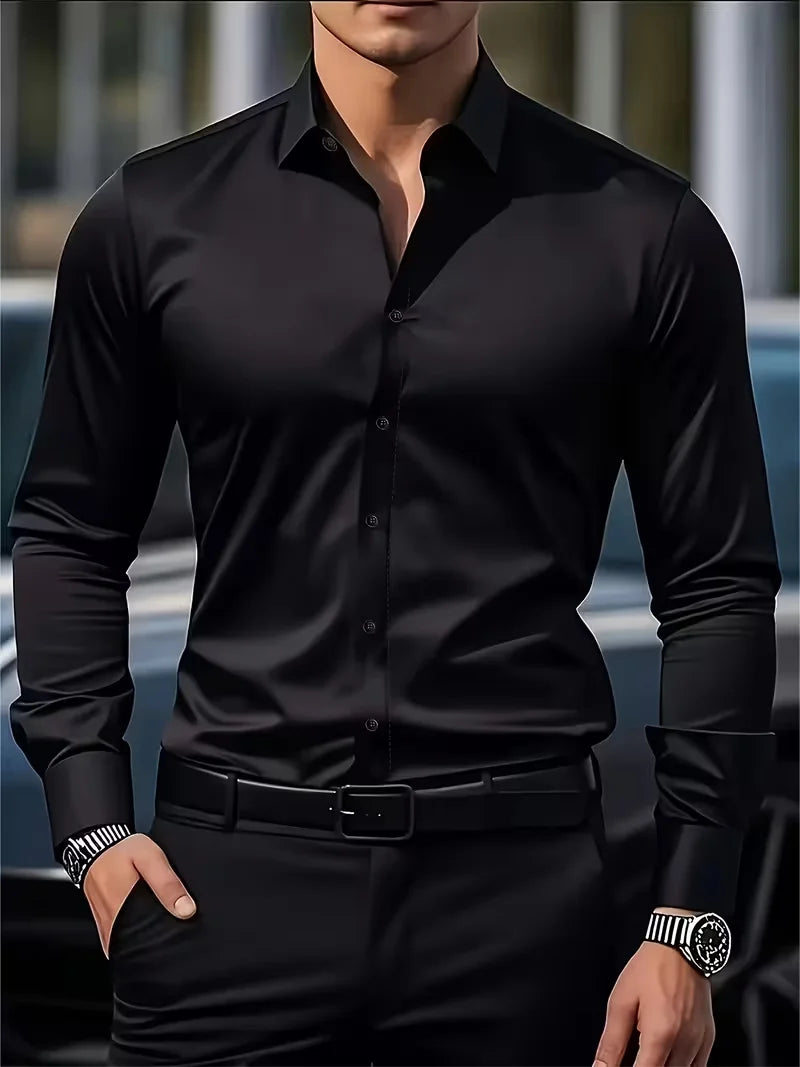 Summer New Men's Long-Sleeve Shirt Business Formal Wear Breathable Lightweight Long-Sleeved Top for Daily Work