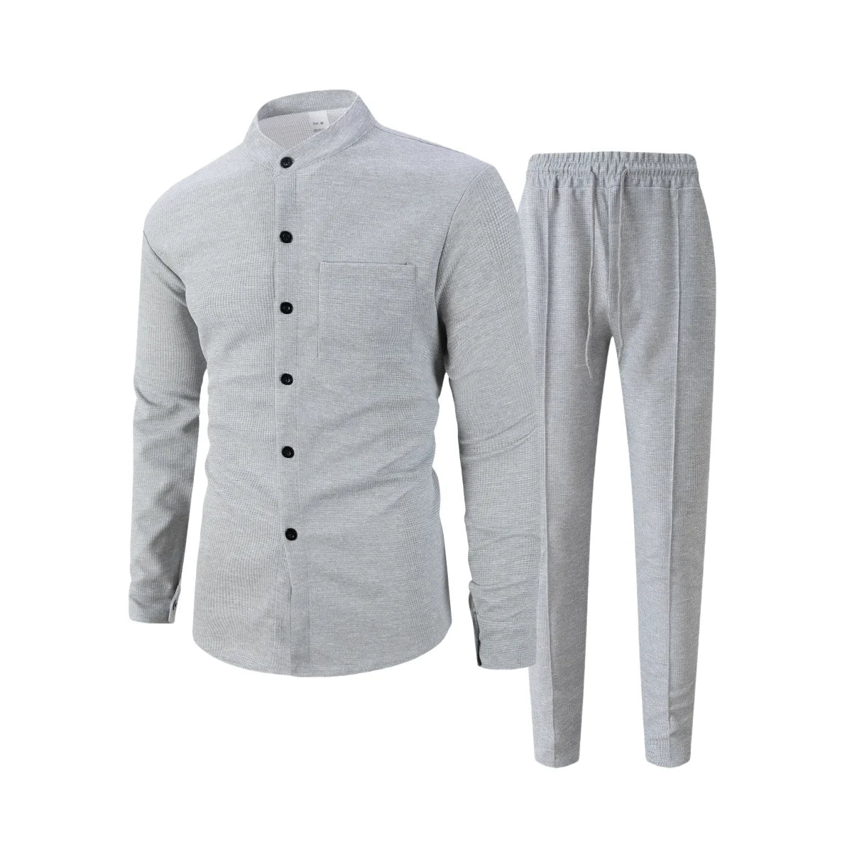 Men's Waffle Shirt Fashionable Stand-Up Collar Button Shirt and Trousers 1/2 Pieces Comfortable Breathable Casual