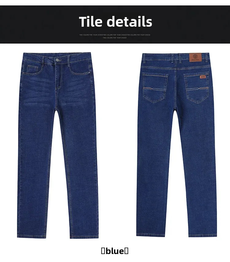 2026 New Men's Straight Denim Pants  Brand Clothes Black Blue  Jeans Classic Washed Stretch Cotton Business Casual Pants