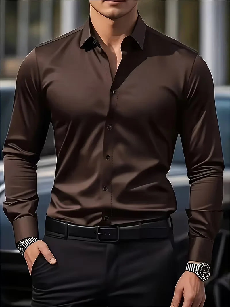 Summer New Men's Long-Sleeve Shirt Business Formal Wear Breathable Lightweight Long-Sleeved Top for Daily Work