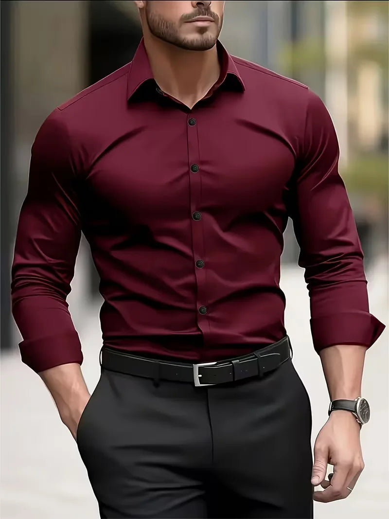 Summer New Men's Long-Sleeve Shirt Business Formal Wear Breathable Lightweight Long-Sleeved Top for Daily Work