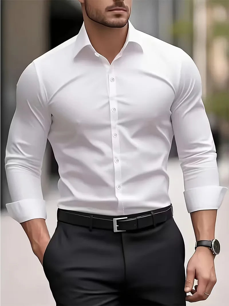 Summer New Men's Long-Sleeve Shirt Business Formal Wear Breathable Lightweight Long-Sleeved Top for Daily Work
