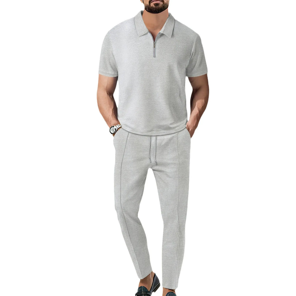 Summer Men Sports Polo Suit Short Sleeve Stylish Zipper Polo Shirt And Shorts Set Men Casual Streetwear 2-pie Leisure Sports Set