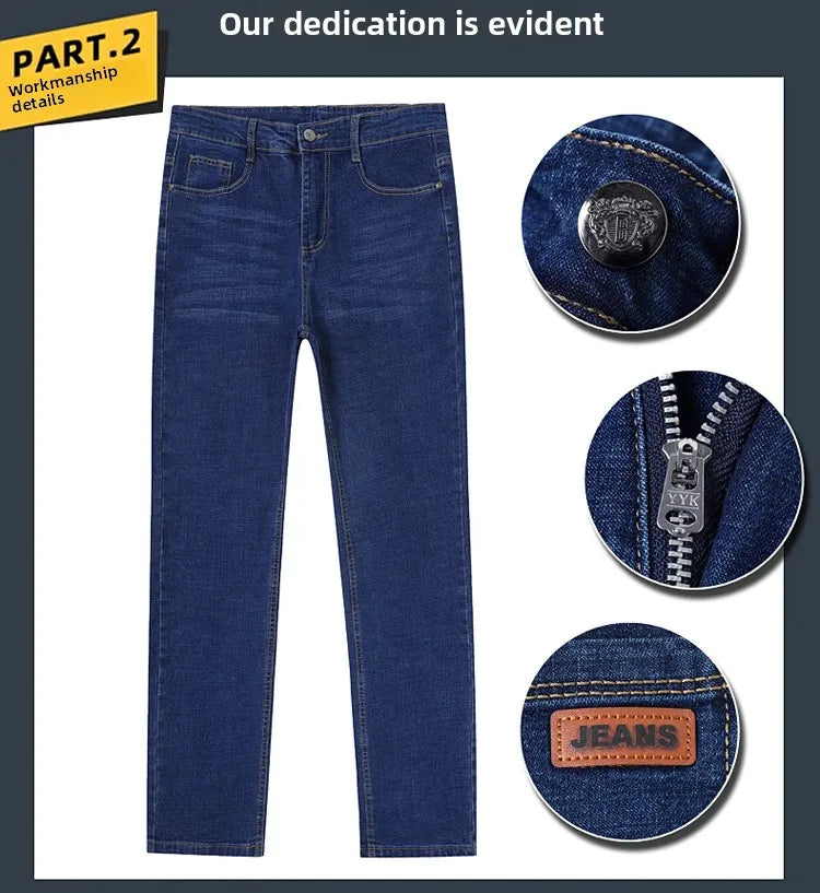 2026 New Men's Straight Denim Pants  Brand Clothes Black Blue  Jeans Classic Washed Stretch Cotton Business Casual Pants