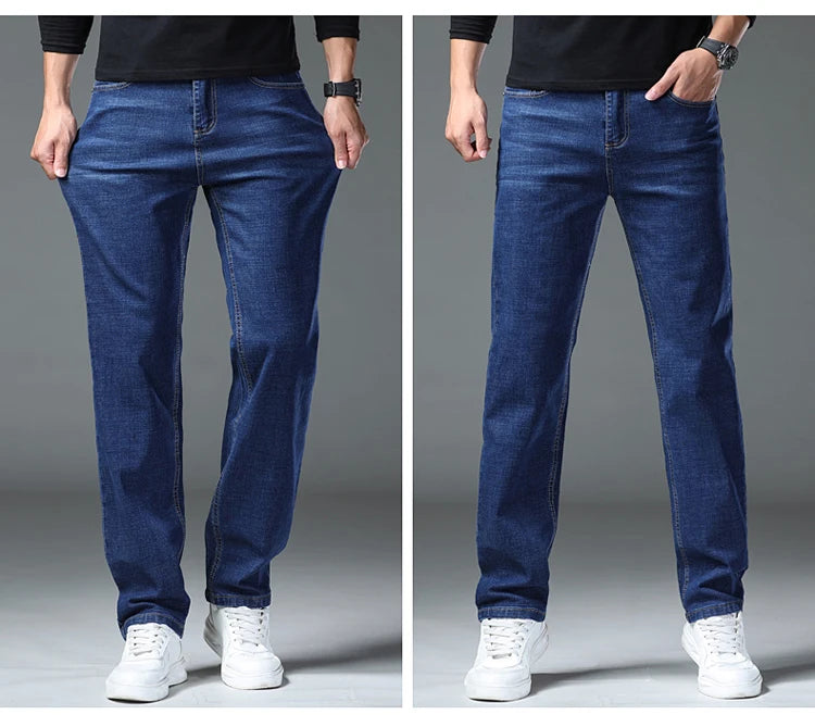 2026 New Men's Straight Denim Pants  Brand Clothes Black Blue  Jeans Classic Washed Stretch Cotton Business Casual Pants