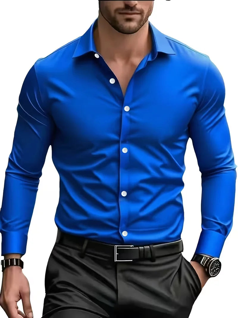 Summer New Men's Long-Sleeve Shirt Business Formal Wear Breathable Lightweight Long-Sleeved Top for Daily Work