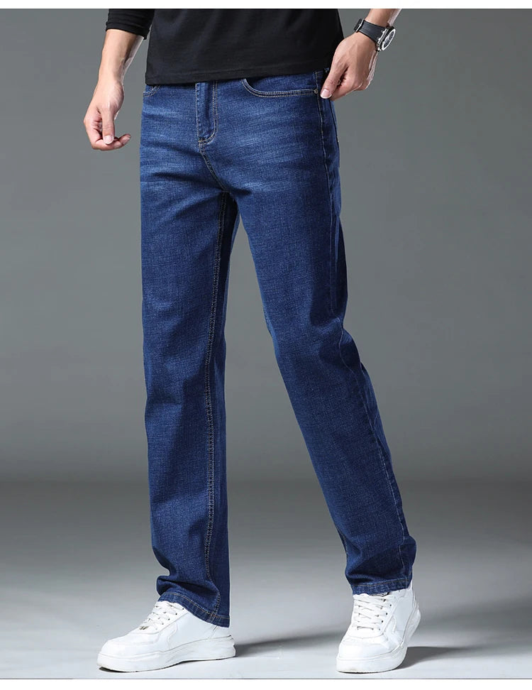 2026 New Men's Straight Denim Pants  Brand Clothes Black Blue  Jeans Classic Washed Stretch Cotton Business Casual Pants