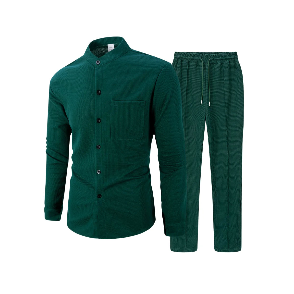 Men's Waffle Shirt Fashionable Stand-Up Collar Button Shirt and Trousers 1/2 Pieces Comfortable Breathable Casual