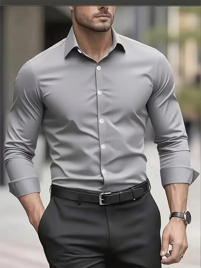 Summer New Men's Long-Sleeve Shirt Business Formal Wear Breathable Lightweight Long-Sleeved Top for Daily Work