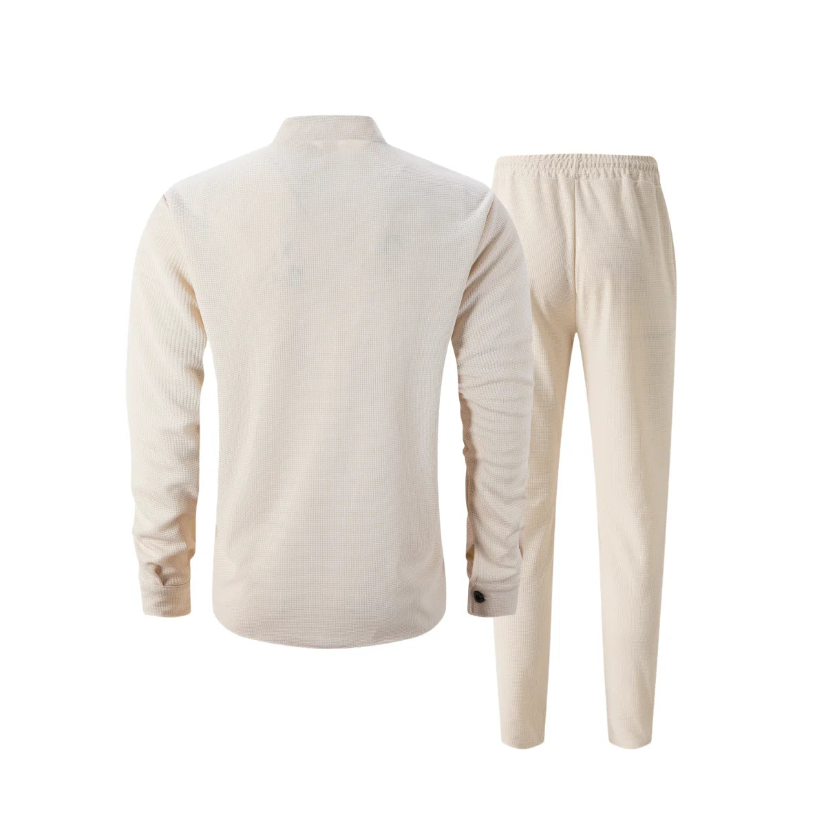 Men's Waffle Shirt Fashionable Stand-Up Collar Button Shirt and Trousers 1/2 Pieces Comfortable Breathable Casual