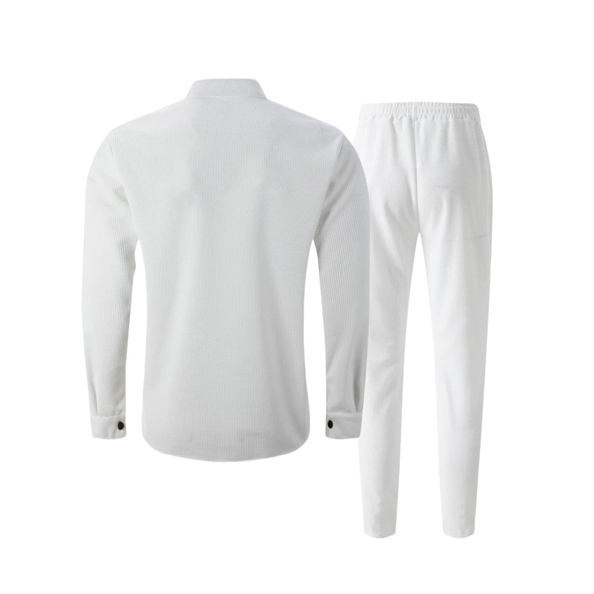 Men's Waffle Shirt Fashionable Stand-Up Collar Button Shirt and Trousers 1/2 Pieces Comfortable Breathable Casual