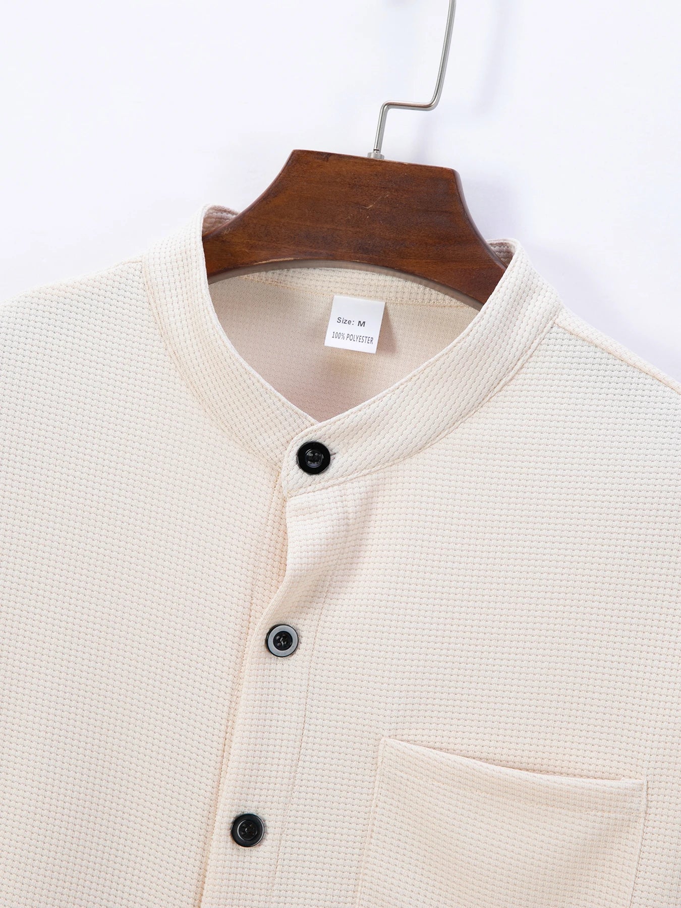 Men's Waffle Shirt Fashionable Stand-Up Collar Button Shirt and Trousers 1/2 Pieces Comfortable Breathable Casual
