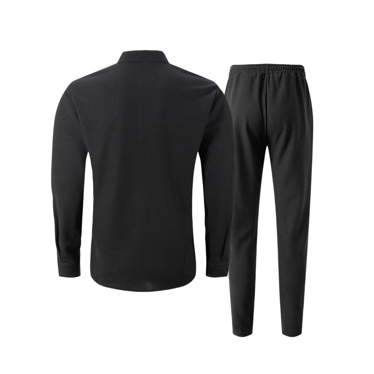 Men's Waffle Shirt Fashionable Stand-Up Collar Button Shirt and Trousers 1/2 Pieces Comfortable Breathable Casual