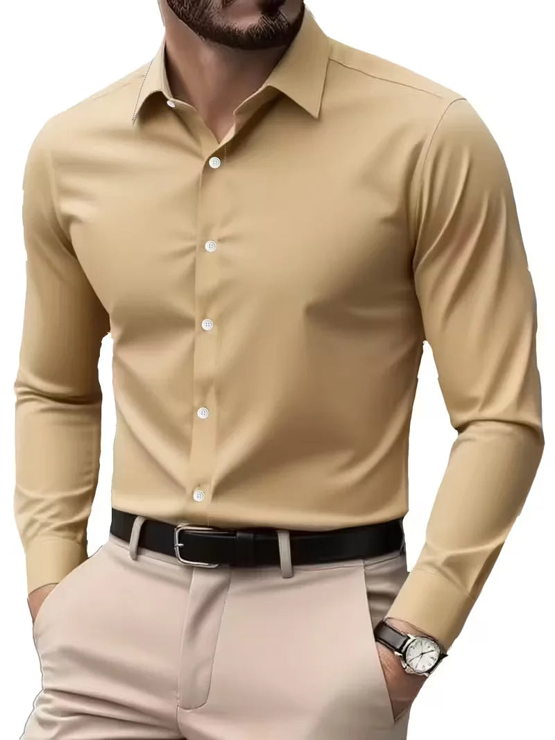 Summer New Men's Long-Sleeve Shirt Business Formal Wear Breathable Lightweight Long-Sleeved Top for Daily Work