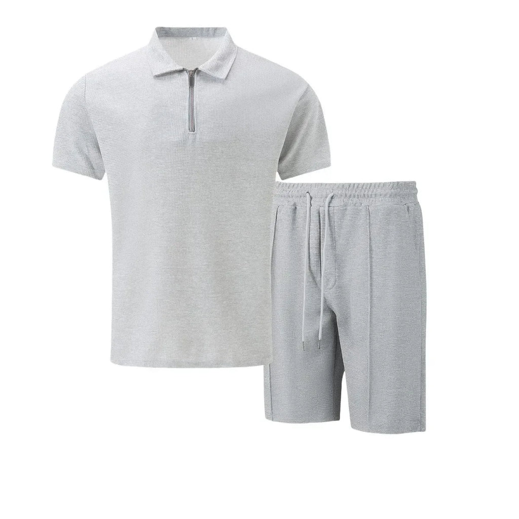 Summer Men Sports Polo Suit Short Sleeve Stylish Zipper Polo Shirt And Shorts Set Men Casual Streetwear 2-pie Leisure Sports Set