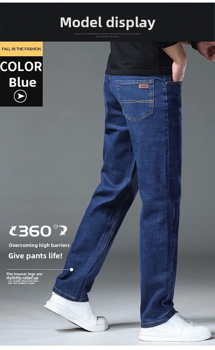 2026 New Men's Straight Denim Pants  Brand Clothes Black Blue  Jeans Classic Washed Stretch Cotton Business Casual Pants