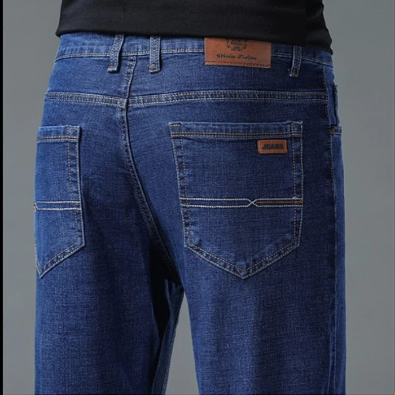 2026 New Men's Straight Denim Pants  Brand Clothes Black Blue  Jeans Classic Washed Stretch Cotton Business Casual Pants