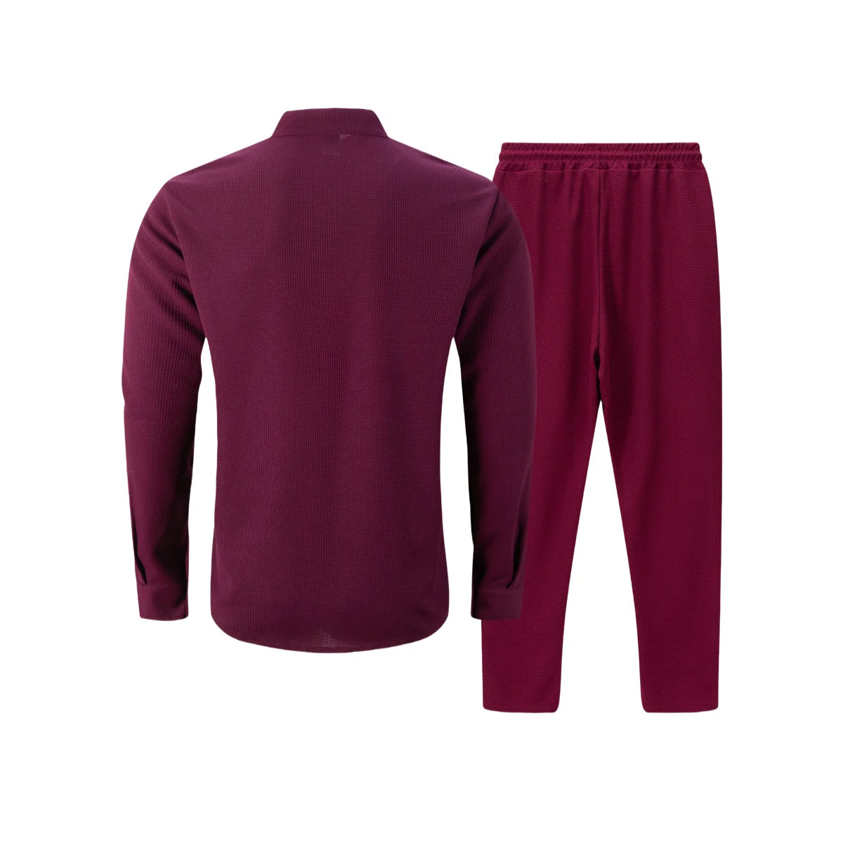 Men's Waffle Shirt Fashionable Stand-Up Collar Button Shirt and Trousers 1/2 Pieces Comfortable Breathable Casual