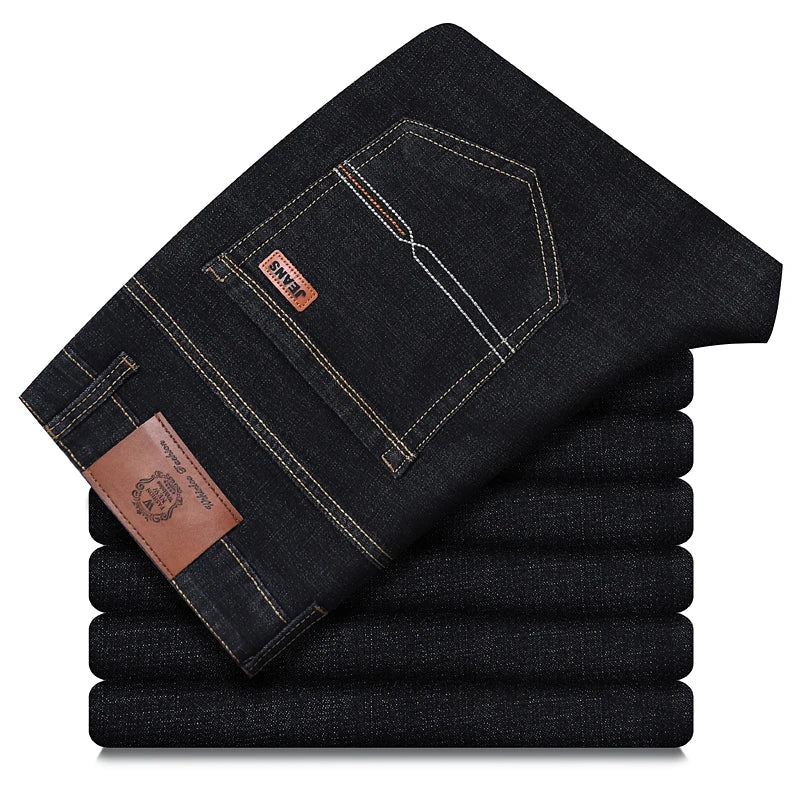 2026 New Men's Straight Denim Pants  Brand Clothes Black Blue  Jeans Classic Washed Stretch Cotton Business Casual Pants